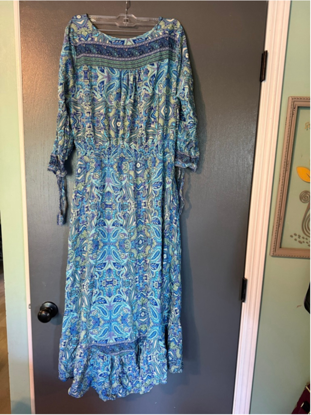 Women's Papillon Blue Green Paisley Maxi Dress XL - Picture 4 of 4